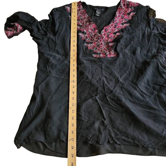 Silkland womens Sz 3X silk floral embroidered trim tunic blouse - Picture 5 of 6
